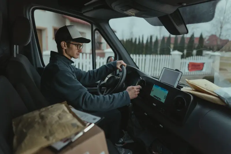 Driver at the wheel of a delivery van