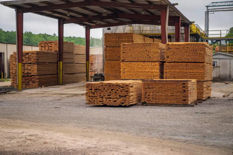 Stacks of lumber at a supplier yard ready for delivery